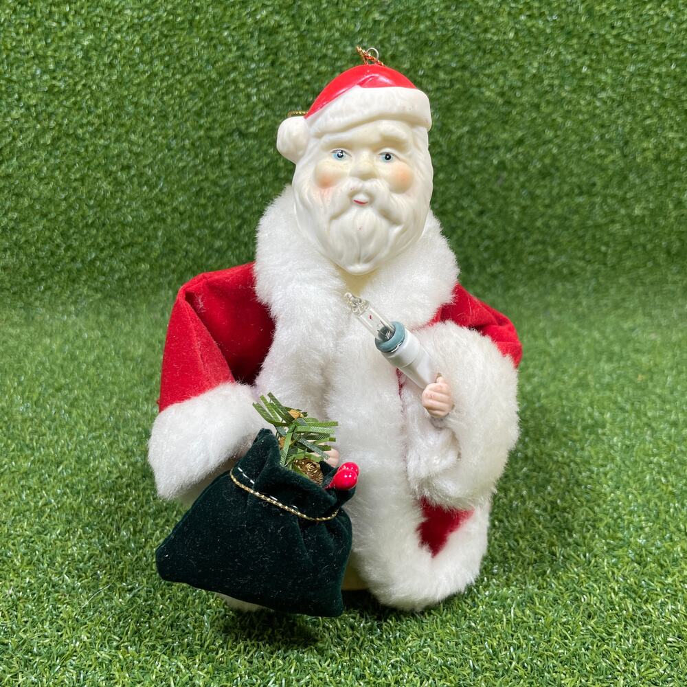 Vintage Plush Santa Claus Doll with Molded Face Lighted Ornament